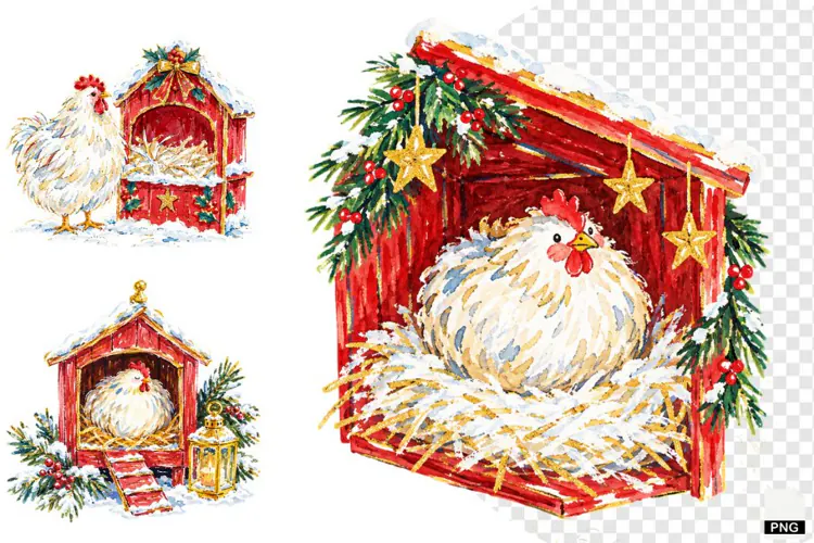Christmas Chicken Coop Clipart