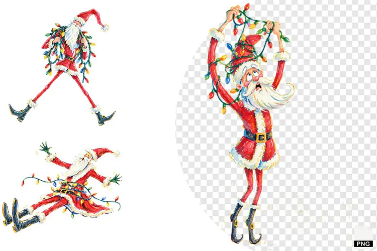 Santa With Christmas Lights PNGs