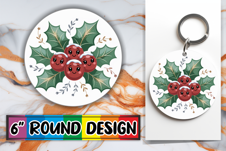 Cheerful Circle Keychains Design, Cute Christmas
