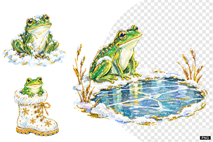 Winter Snowy Frogs PNG