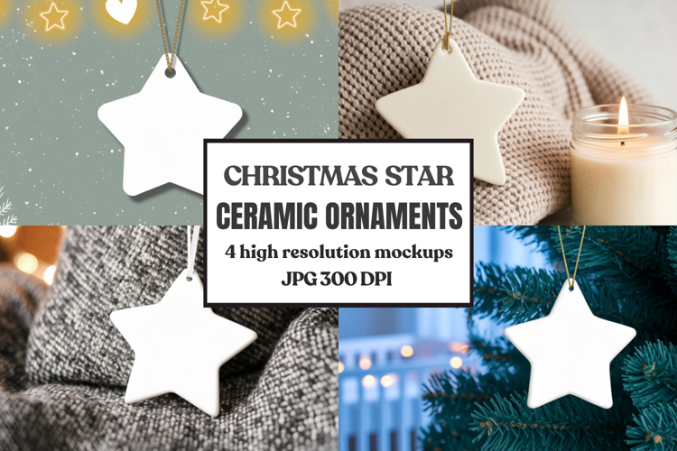 Christmas Star Ceramic Ornaments Mockup