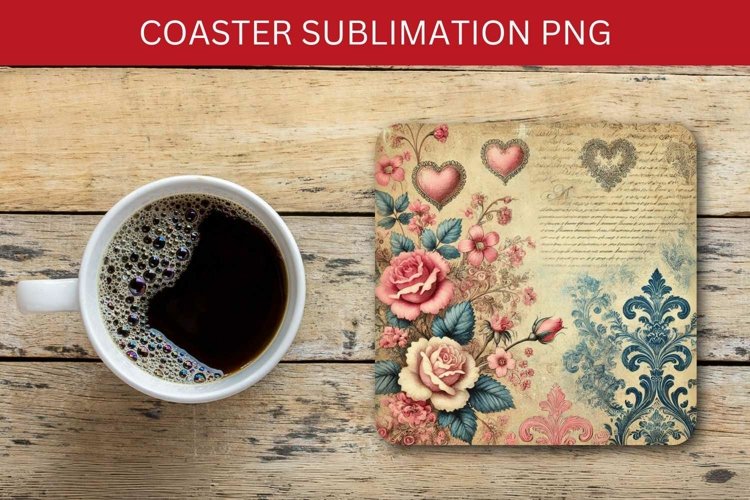 valentine square coaster - vintage flowers junk journal