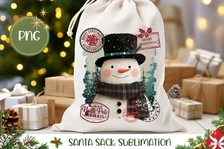Christmas Snowman Santa Sack Sublimation, Winter Gift Bag