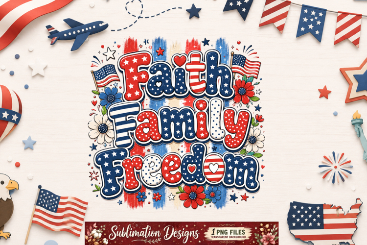 Faith Family Freedom Sublimation Design,4th Of July png