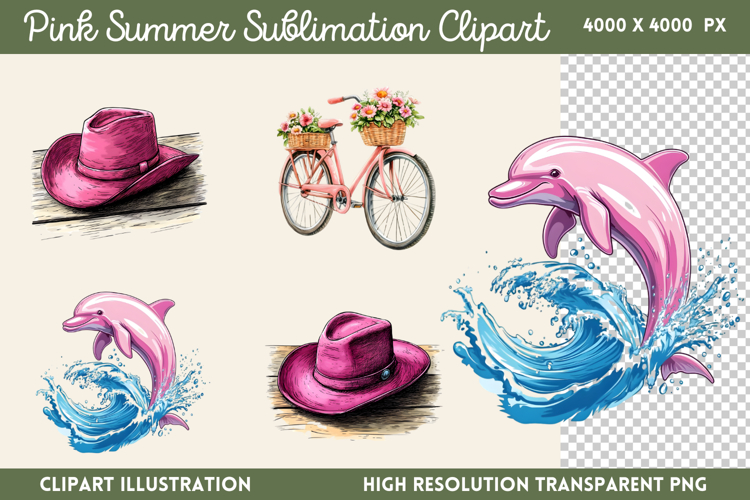 Pink Summer Sublimation Clipart PNG