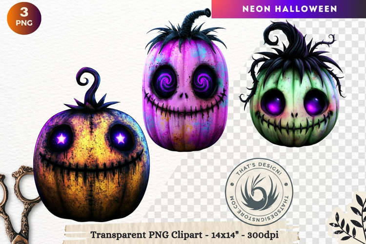Neon Halloween Character Clipart Spooky Kawaii