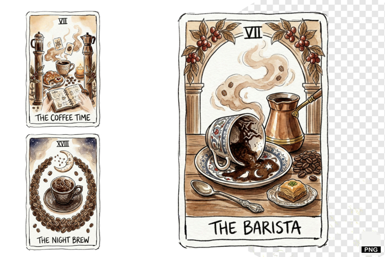 Coffee Time Tarot Cards PNG
