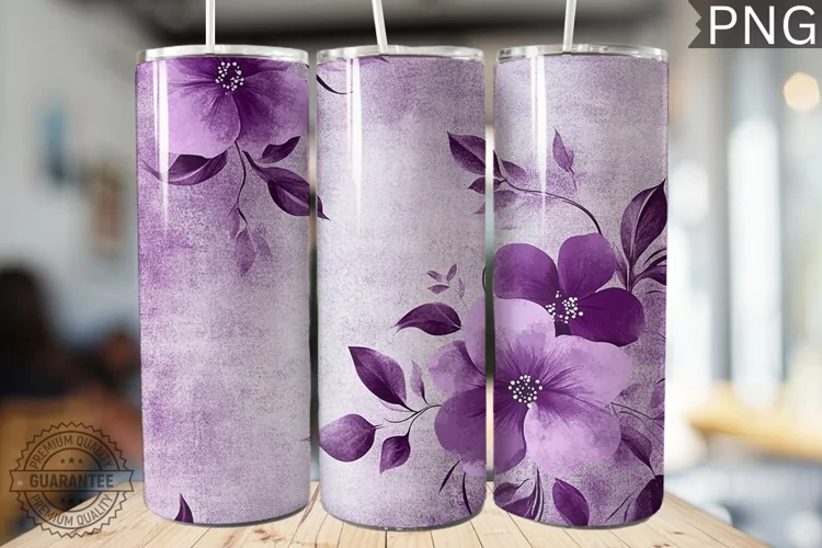 Purple Floral Tumbler Wrap - High Quality 300 Dpi