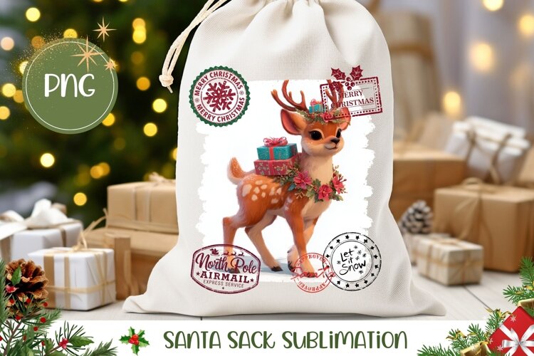 Christmas Presents Santa Sack, Christmas Deer Gift Bag example image 1