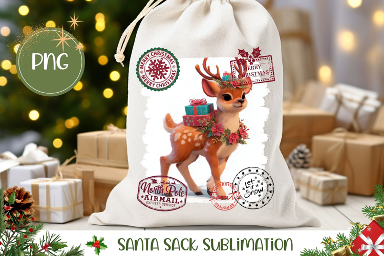 Christmas Presents Santa Sack, Christmas Deer Gift Bag