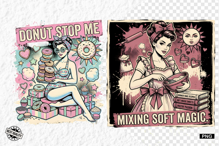Vintage Summer Girl Baking PNG