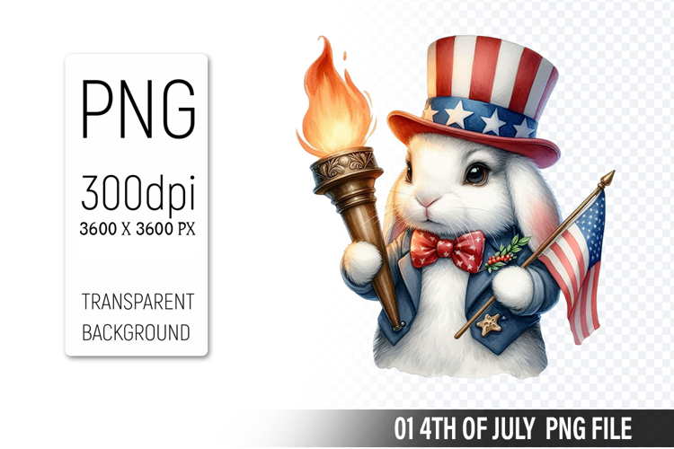 4th Of July Bunny Sublimation Clipart PNG Design