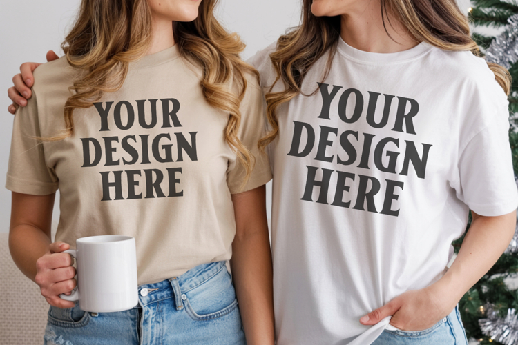 Christmas Bella Canvas 3001 Red and White Green Shirt Mockup