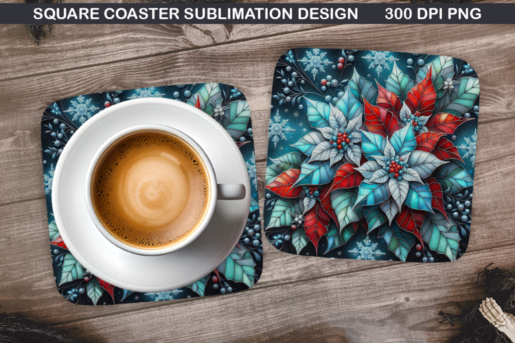 Poinsettias Coaster Sublimation, Christmas Coaster PNG