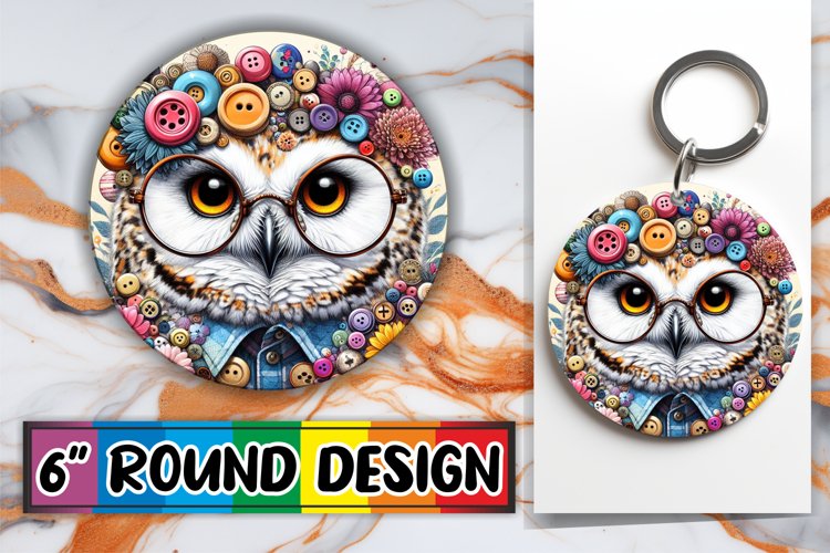 Dynamic Owl : Lively 3D Sublimation Art Round, Keychain