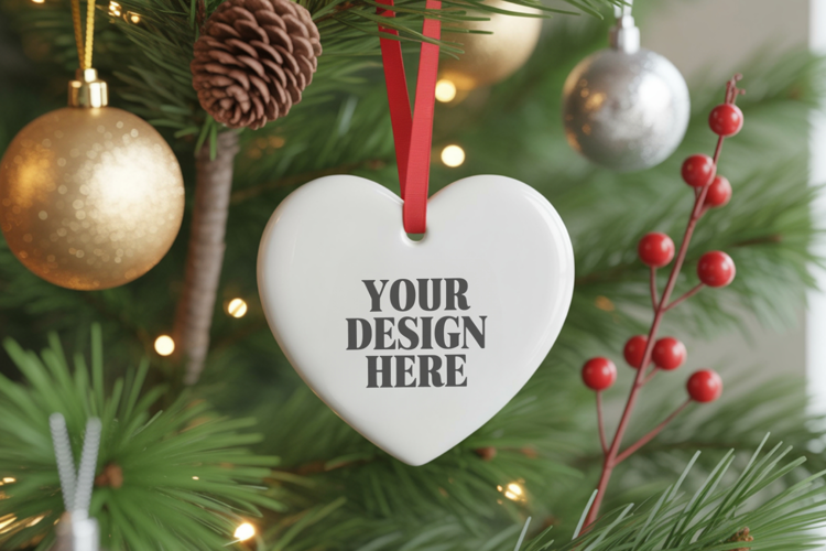 Christmas Love Heart Ornament Mockup | Holiday Hanging