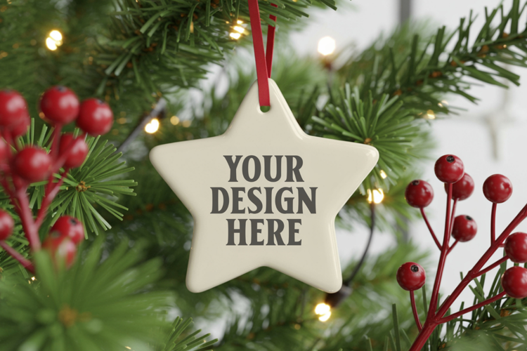 Christmas Star Ceramic Ornament Mockup | Cozy Boho Holiday D