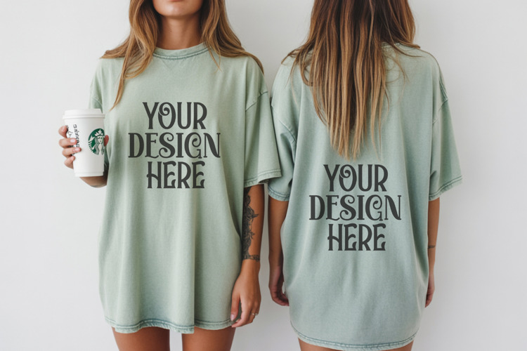 Comfort Colors 1717 Chalky Mint Front & back T shirt mockups