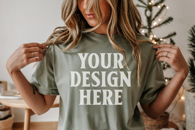 Christmas Comfort Colors 1717 Moss T-Shirt Mockup Real example image 1