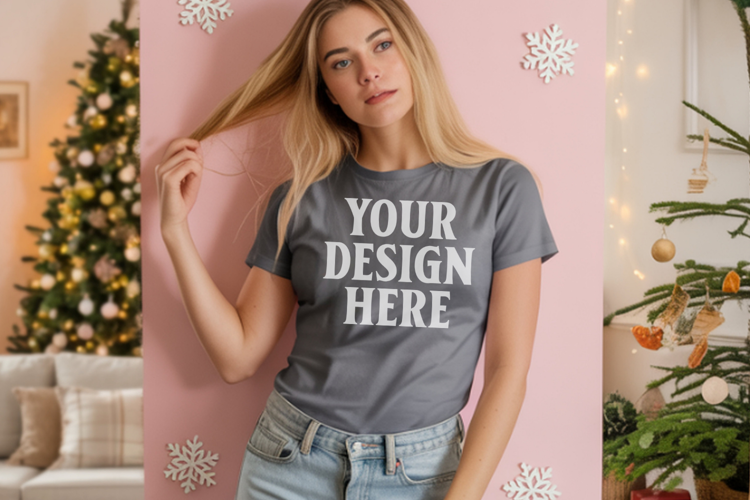 Comfort Colors 1717 Pepper Christmas T-Shirt Mockup, Boho