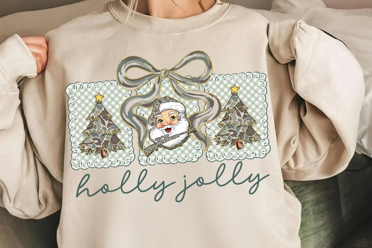 Coquette Camo Holly Jolly PNG, Camo Santa Png, Camo Png