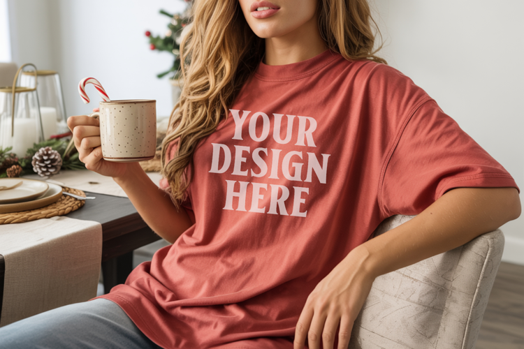 Crimson Christmas Comfort Colors 1717 T-shirt Mockup