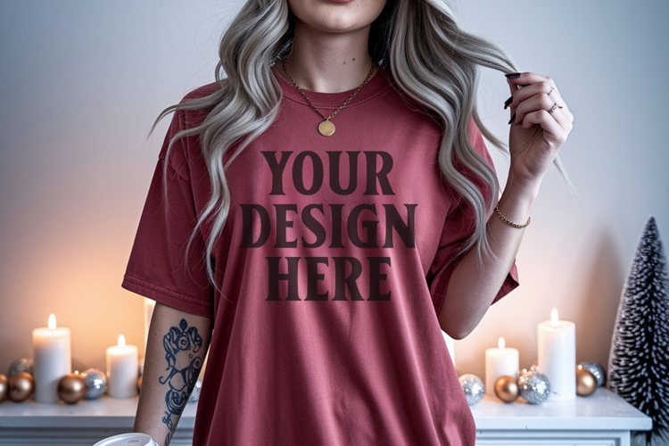 Christmas Comfort Colors 1717 Crimson TShirt Mockup, CC 1717