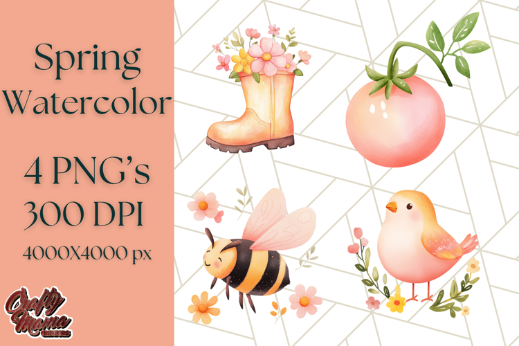 Pastel Watercolor Spring Clipart, Cheerful Floral Png Design