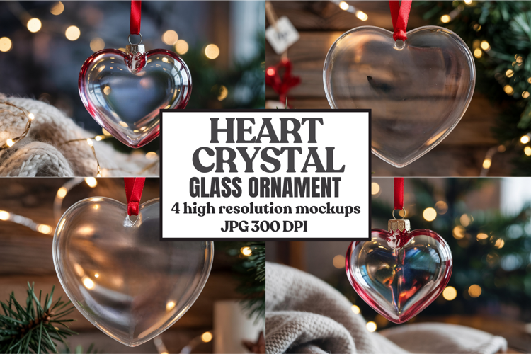 Christmas Heart Crystal Glass Ornament Mockup | Clear Heart