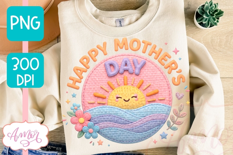 Happy mothers Day Sublimation Design embroidery style