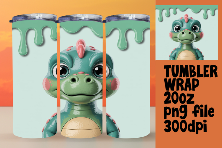 ELEGANT 20oz Sublimation Tumbler Wrap , Cute Dino