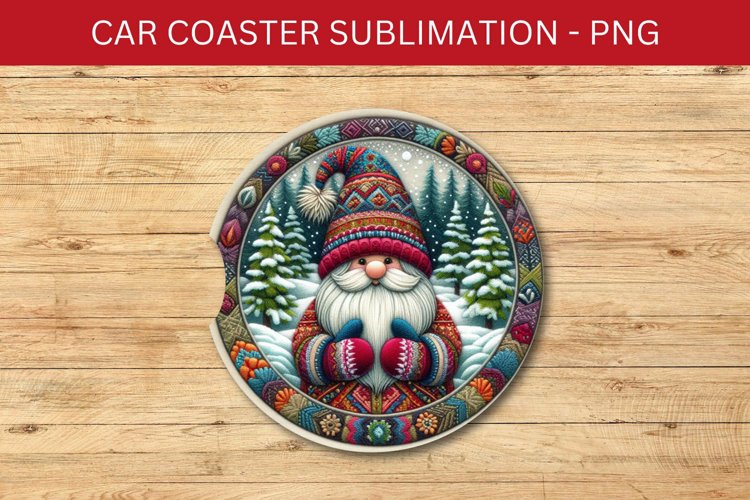 rounded car coaster - christmas gnome example image 1