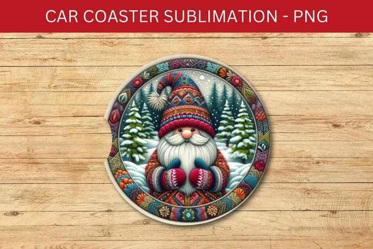 rounded car coaster - christmas gnome