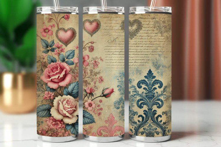 Valentine Tumbler Wrap 20 oz - vintage roses