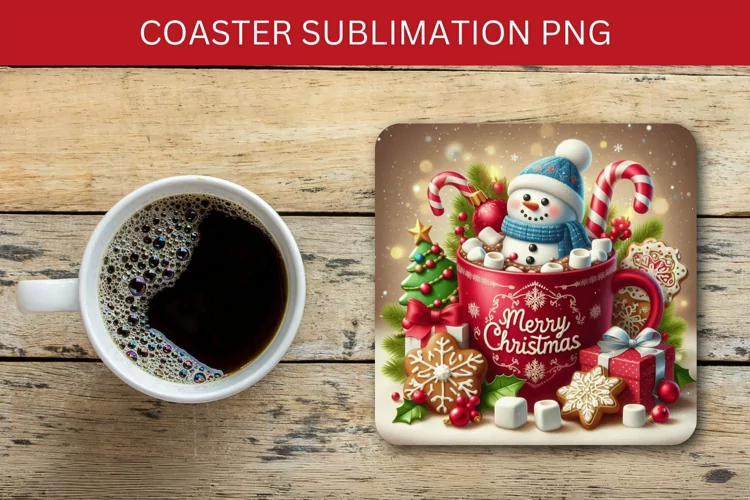 square coaster - snowman in the mug