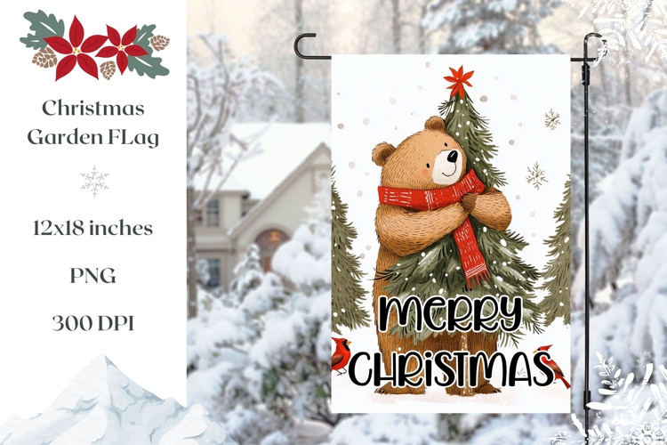 Cartoon Christmas Bear Garden Flag Design