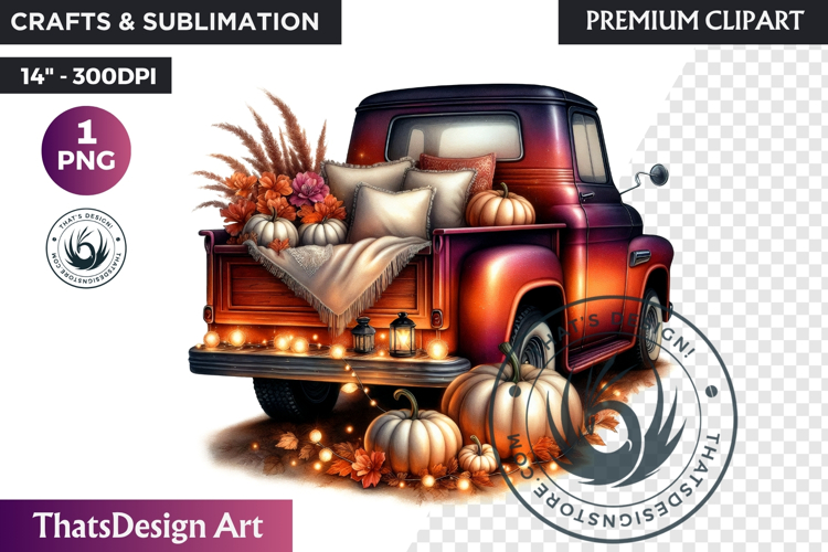 Fall Vintage Truck with Pumpkin PNG clipart thanksgiving