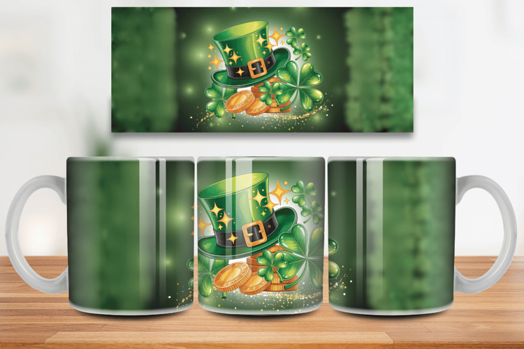 Leprechaun Hat with Gold and Shamrocks Mug Wrap PNG Sublimat