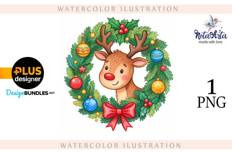 Christmas deer watercolor illustration