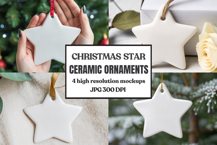 Christmas Star Ceramic Ornaments Mockup | Holiday Star Ornam