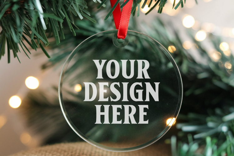 Acrylic Christmas Ornament Mockups | Clear Round Holiday