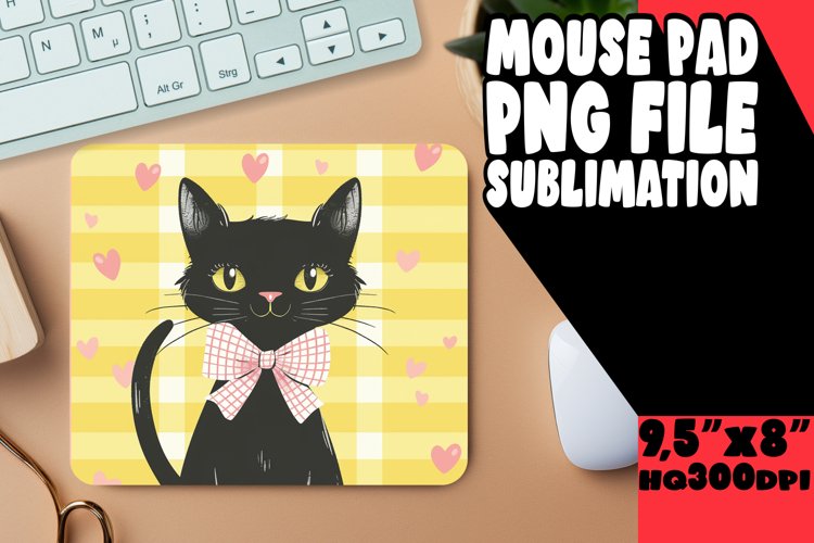 Adorable Watercolor Cat Mouse Pad PNG