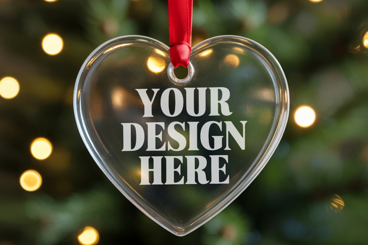 Christmas Heart Crystal Glass Ornament Mockups