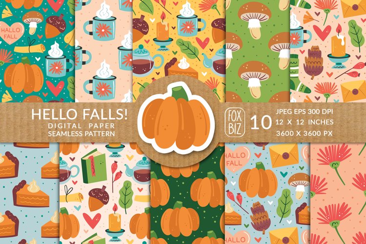 Hello falls. Digital paper prints, seamless pattern. example image 1