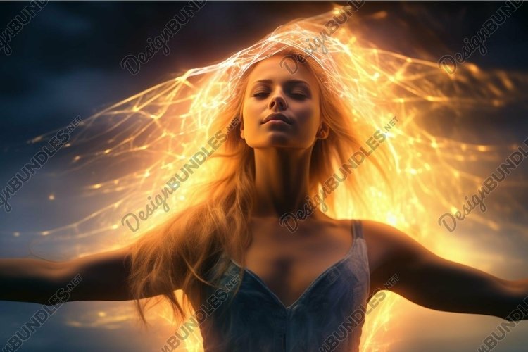 Ethereal woman with fiery light effects example image 1