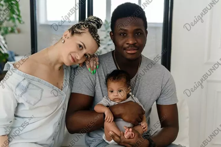 Close-up image of a cheerful family with a little boy