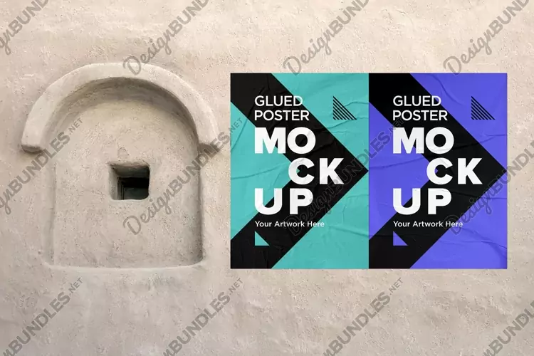 Glued and Crumpled Poster Mockup with Shadow Overlay