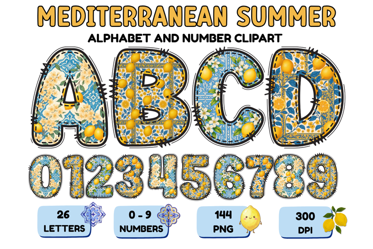 Mediterranean Lemon Alphabet PNG Summer Letters 300 DPI