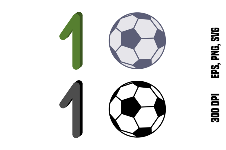 Number One and Soccer Ball. Color and Line