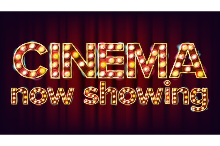 Cinema Now Showing Banner Vector. Cinema Glowing Lamps. For example image 1